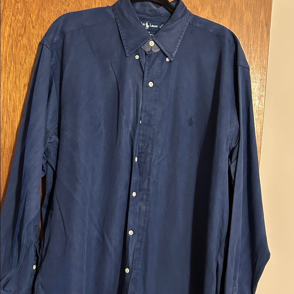 Polo by Ralph Lauren Men's Dark Navy Button-Down Shirt 62% Silk and 38% Cotton